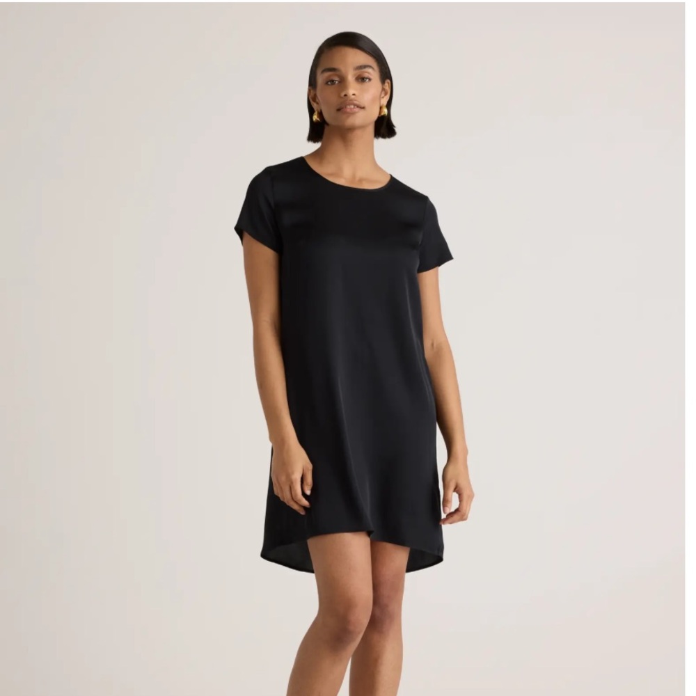 Quince Black Washable Stretch Silk Tee Dress